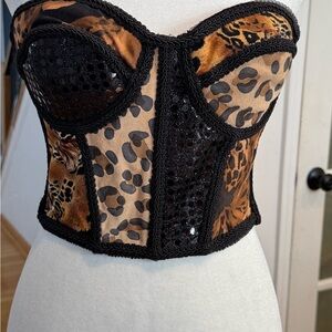 Cache Black Bustier Top with Gold Logo Accent